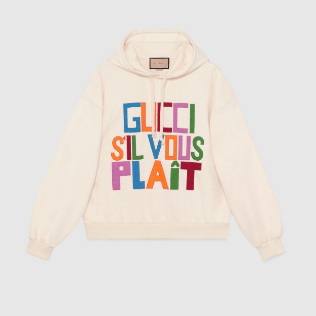 Slika Gucci pamučni hoodie s natpisom bež