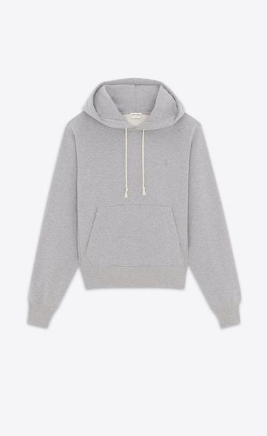 Slika Saint Laurent pamučni hoodie sivi